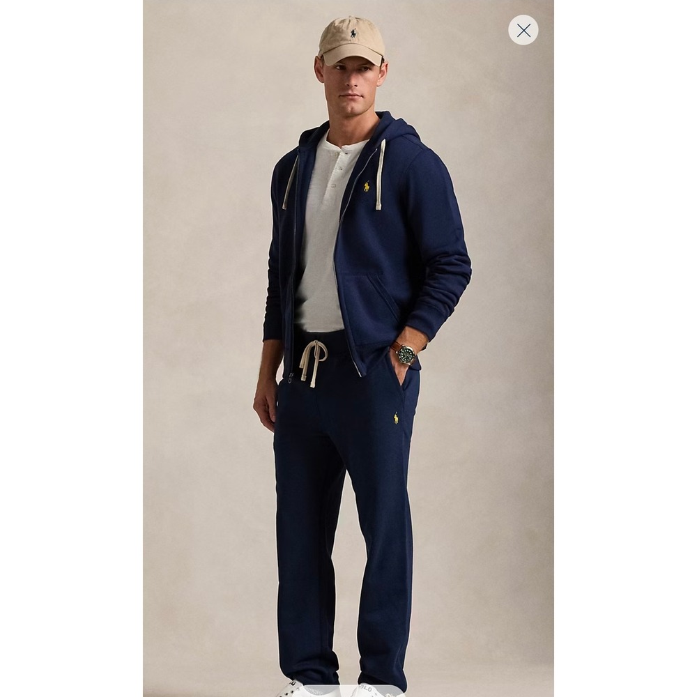 Polo Ralph Lauren Mens Navy Blue Fleece Sweatpants Yellow Pony Logo Joggers